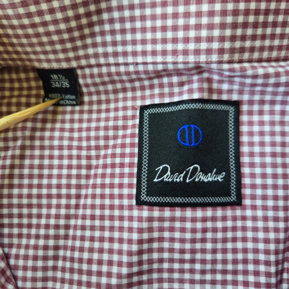 David Donahue Shirt Big Tall 18.5 34/35 Burgundy Gingham Cotton Button Down EUC - Picture 3 of 11
